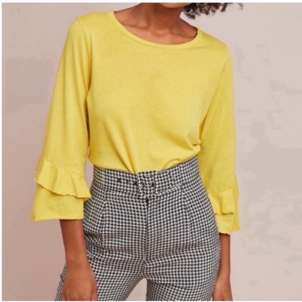 Anthropologie t.la Chelsea ruffled tee yellow round neck